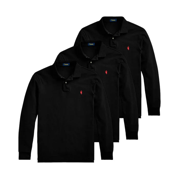 3-Pack Mesh Long-Sleeve Polo Shirt